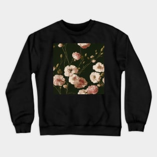 Vintage Ivory Pink flowers on Black Background Crewneck Sweatshirt